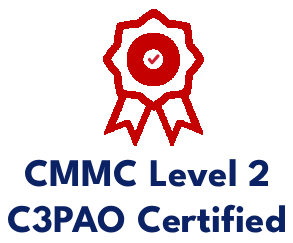 A red ribbon featuring a prominent check mark, symbolizing achievement or approval for CMMC Level 2 certification from a C3PAO organization.